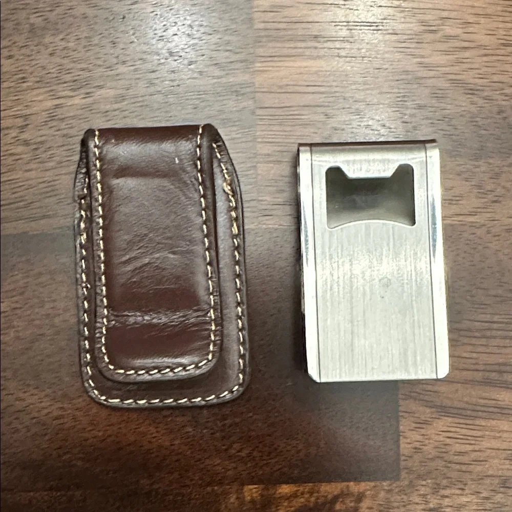 Brown Leather and Silver Metal Money Clip